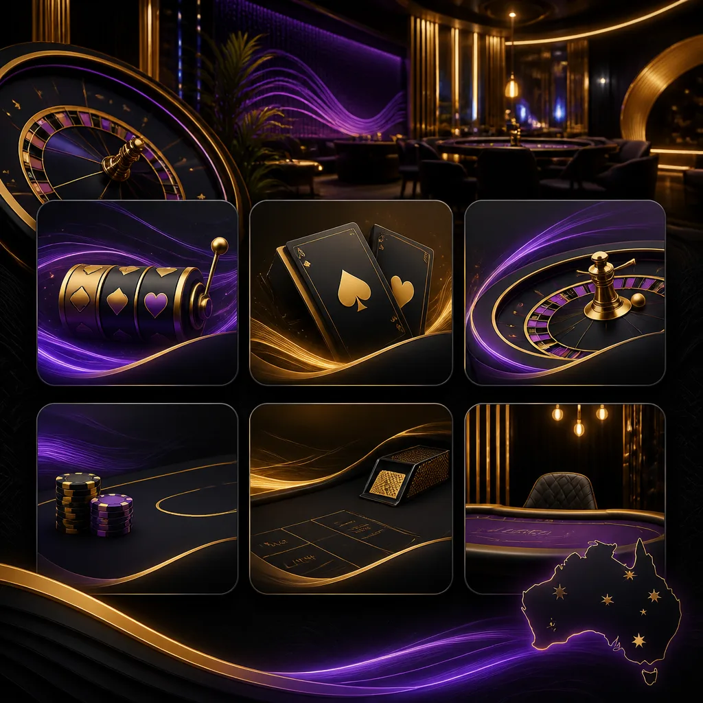 Casino game lobby visual with cards, reels and live-table atmosphere