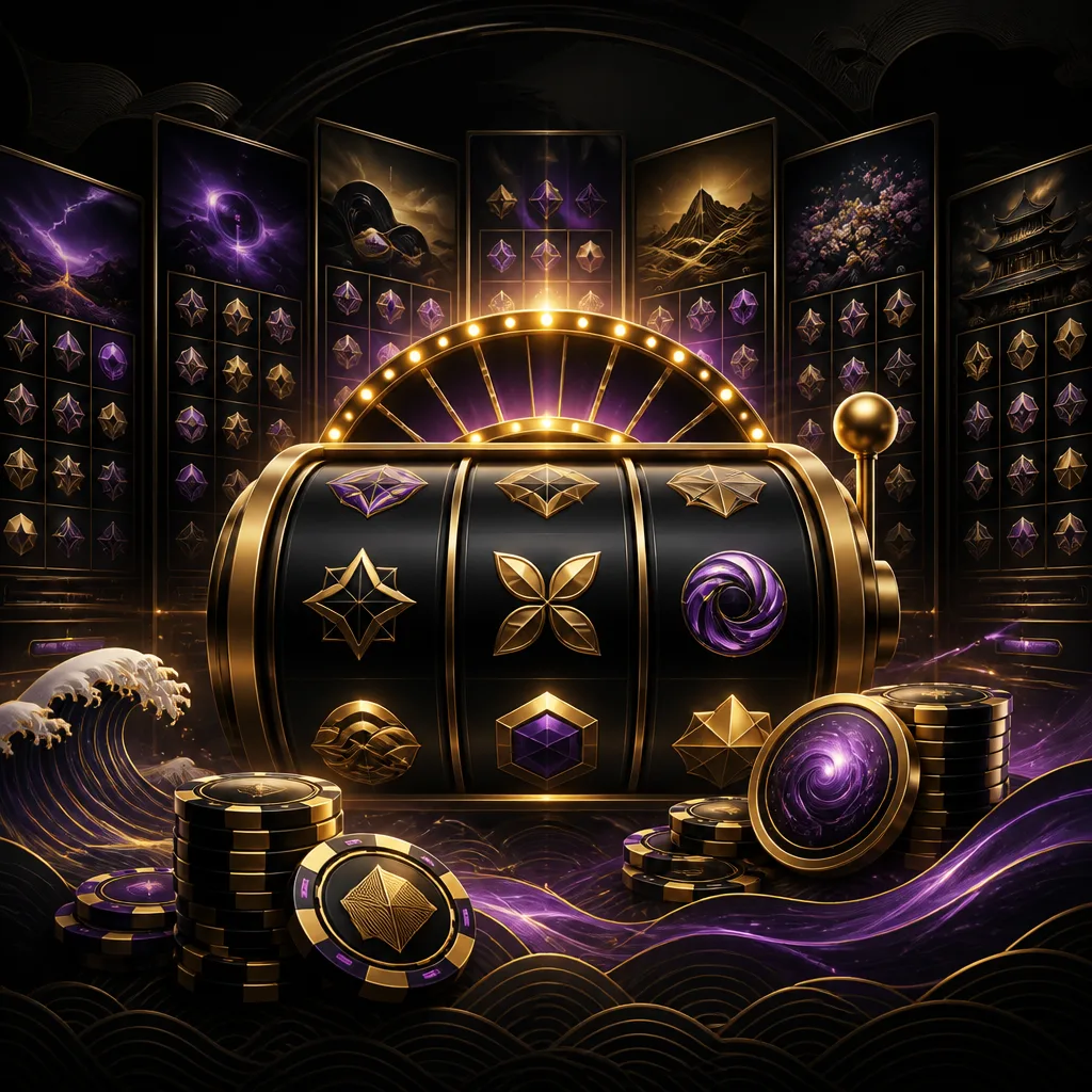 Online pokies and slot features visual with reels and gold lighting